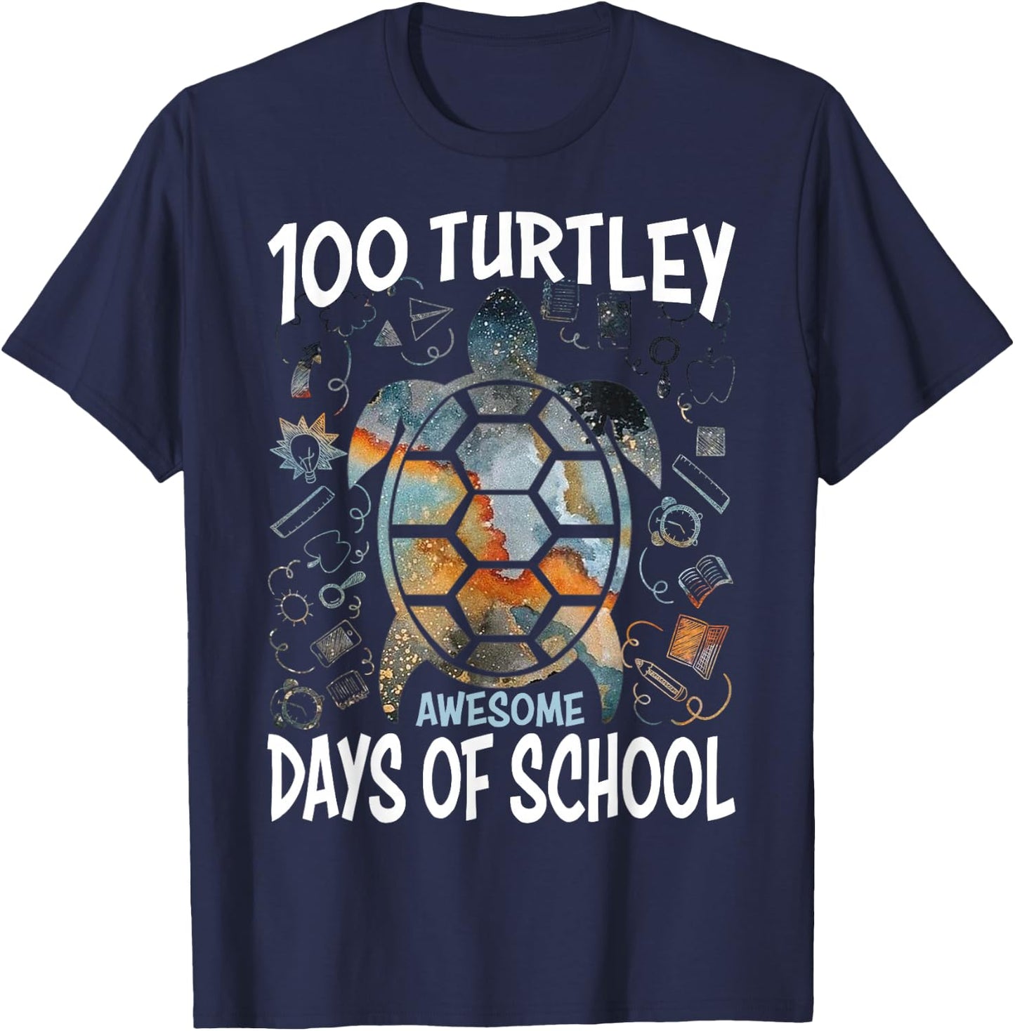 100 Turtley Awesome Days - Cool Turtle 100th Day of School T-Shirt - T-Shirt | Navy