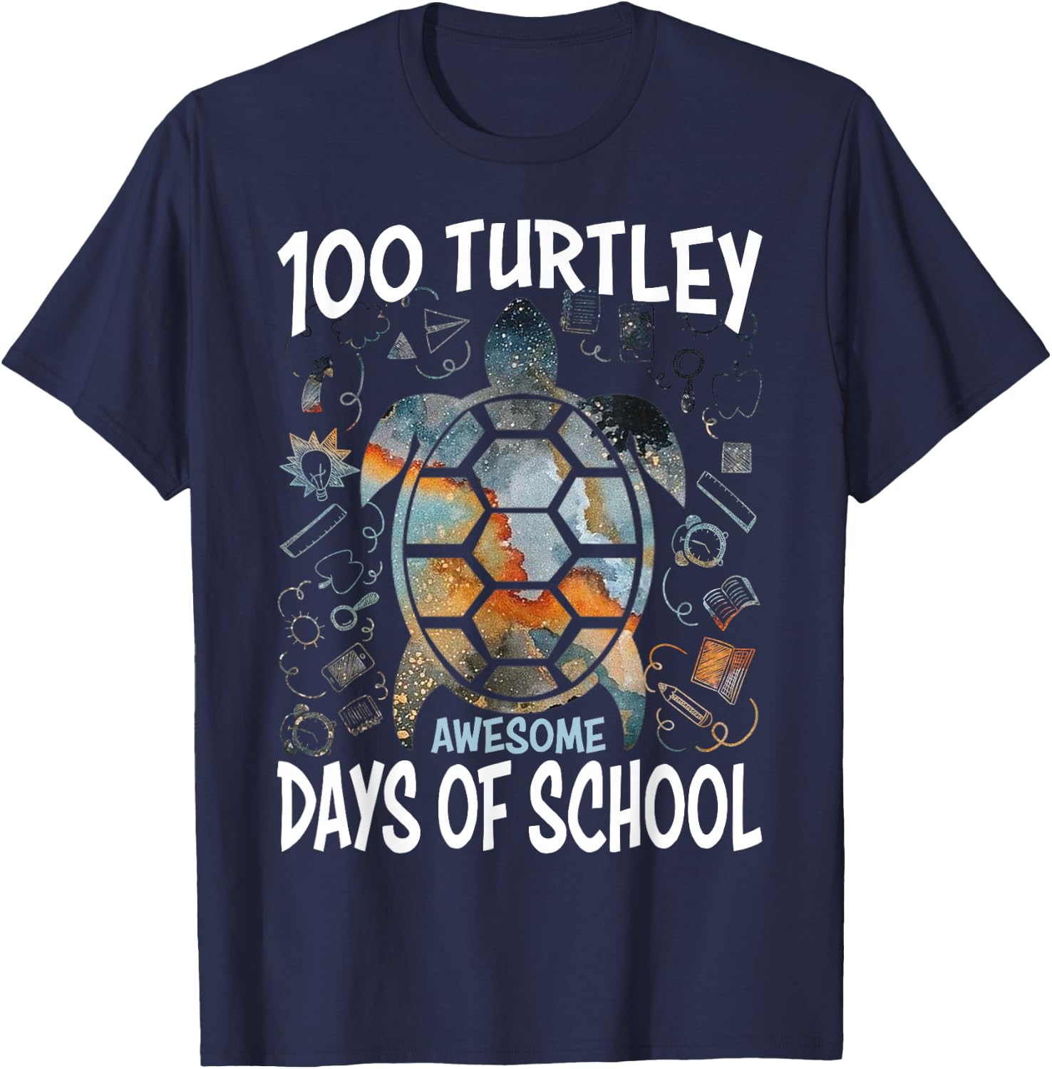 100 Turtley Awesome Days - Cool Turtle 100th Day of School T-Shirt - T-Shirt | Navy