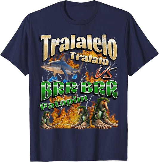Tralalelo VS Brr Patapim Funny Italian Brainrot Meme Graphic T-Shirt - T-Shirt | Navy