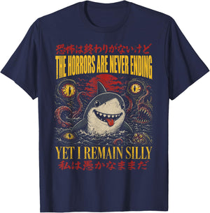 Silly Shark Japanese Horror Occult Meme T-Shirt - T-Shirt | Navy