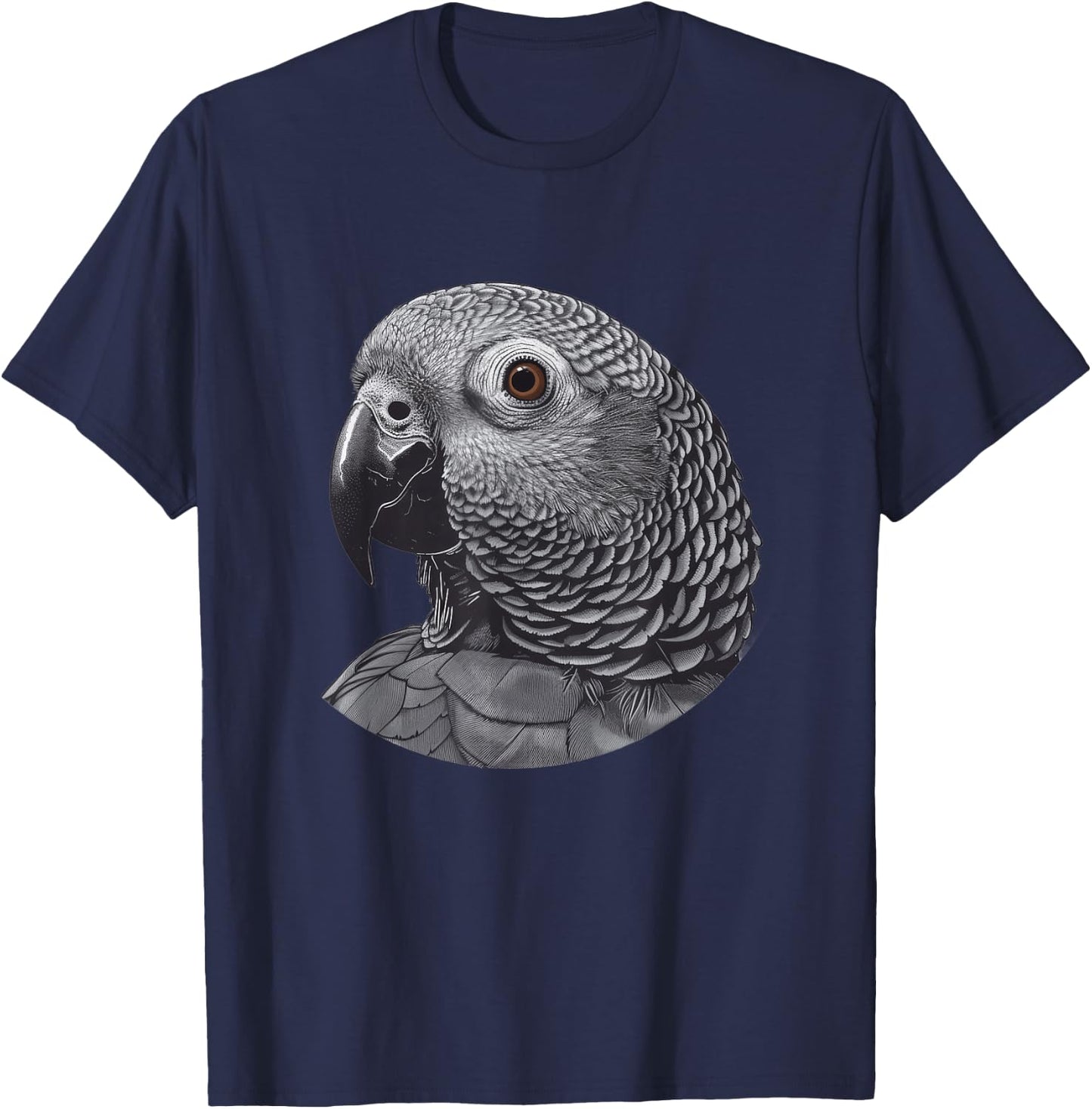 Timneh African Grey Round Image T-Shirt - T-Shirt | Navy