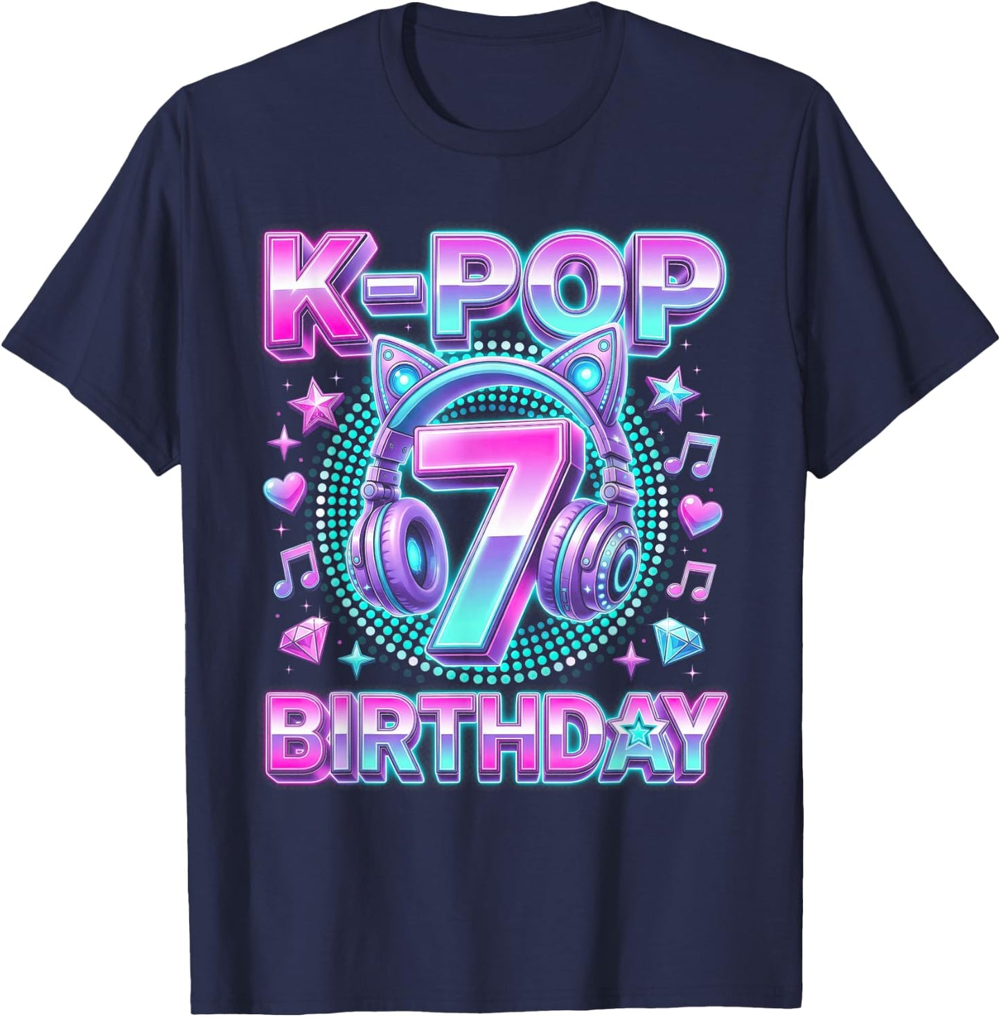 K-Pop 7. Geburtstag Mädchen 7 Jahre alt koreanische Musik T-Shirt - T-Shirt | Navy