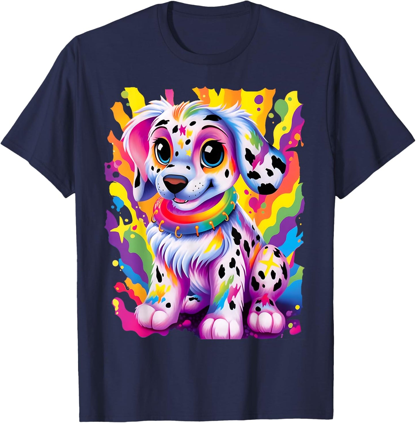 Dalmatian Puppy Colorful Rainbow Vibrant Graphic T-Shirt - T-Shirt | Navy