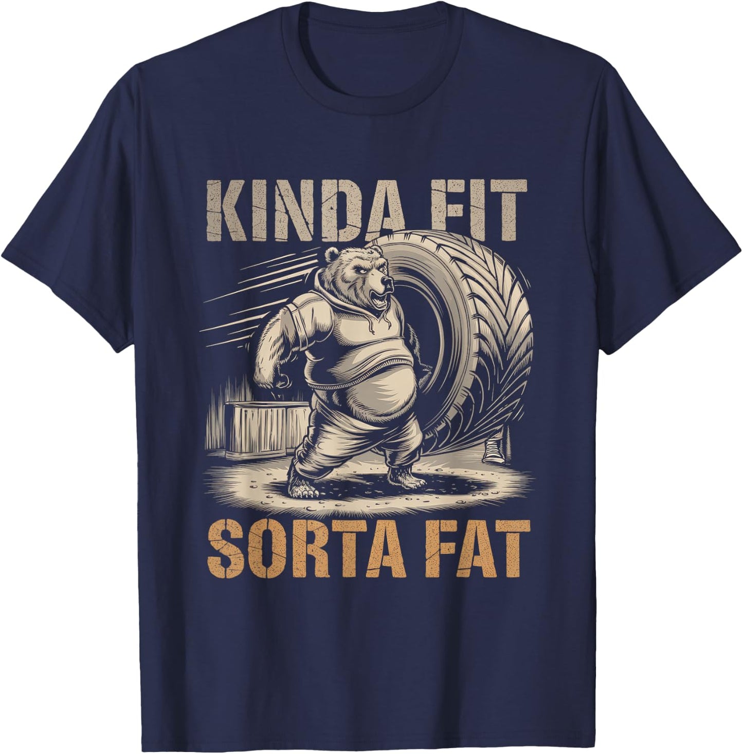 Kinda Fit Sorta Fat Funny Gym Body Cute Bear Retro T-Shirt - T-Shirt | Navy