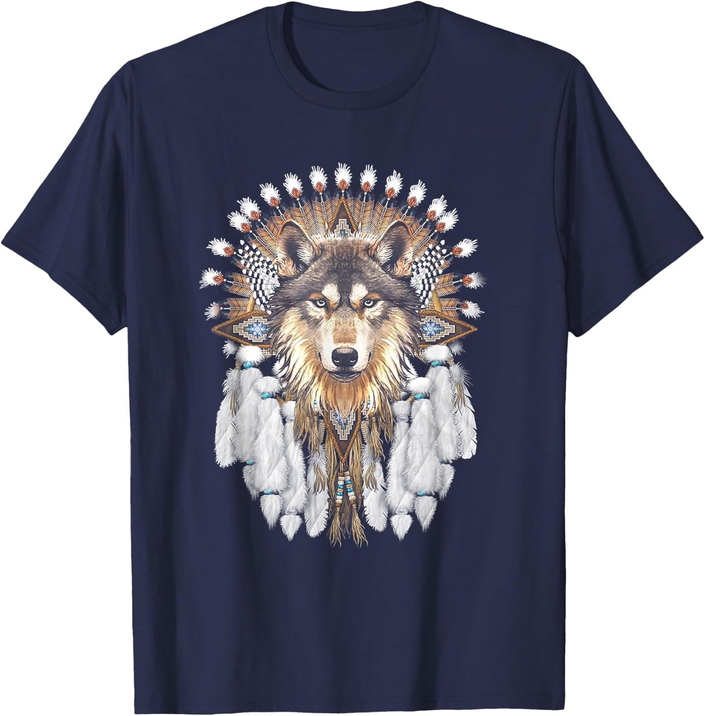Native American Wolf Feather T-Shirt - T-Shirt | Navy
