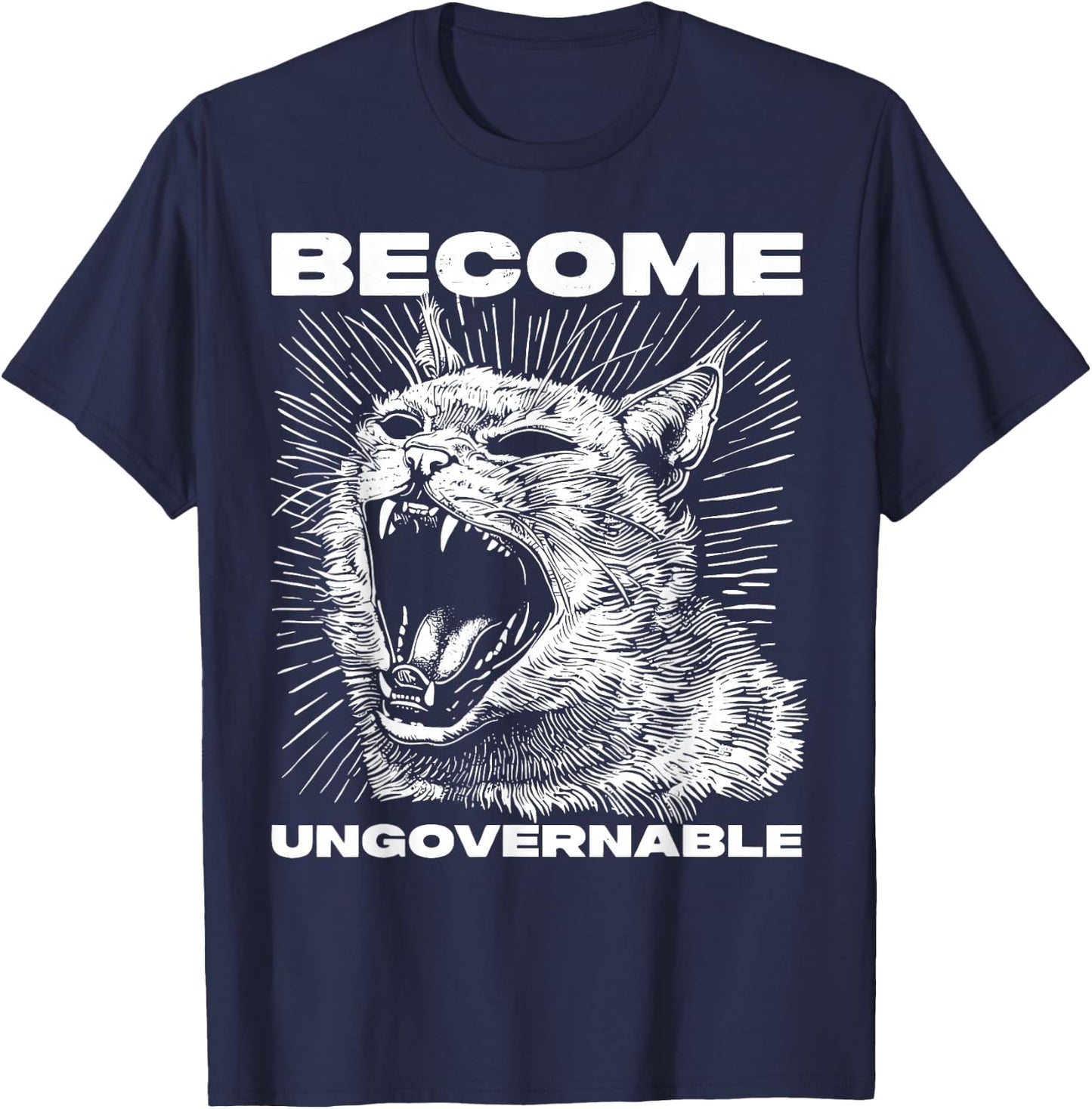 Vintage Angry Cat Become Unregable Funny Cat Meme T-Shirt - T-Shirt | Navy