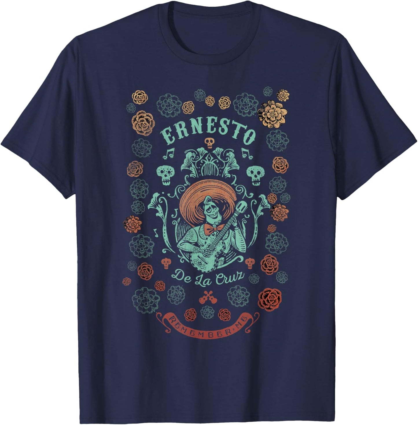 Disney Pixar Coco Ernesto Remember Me Floral Style T-Shirt - T-Shirt | Navy