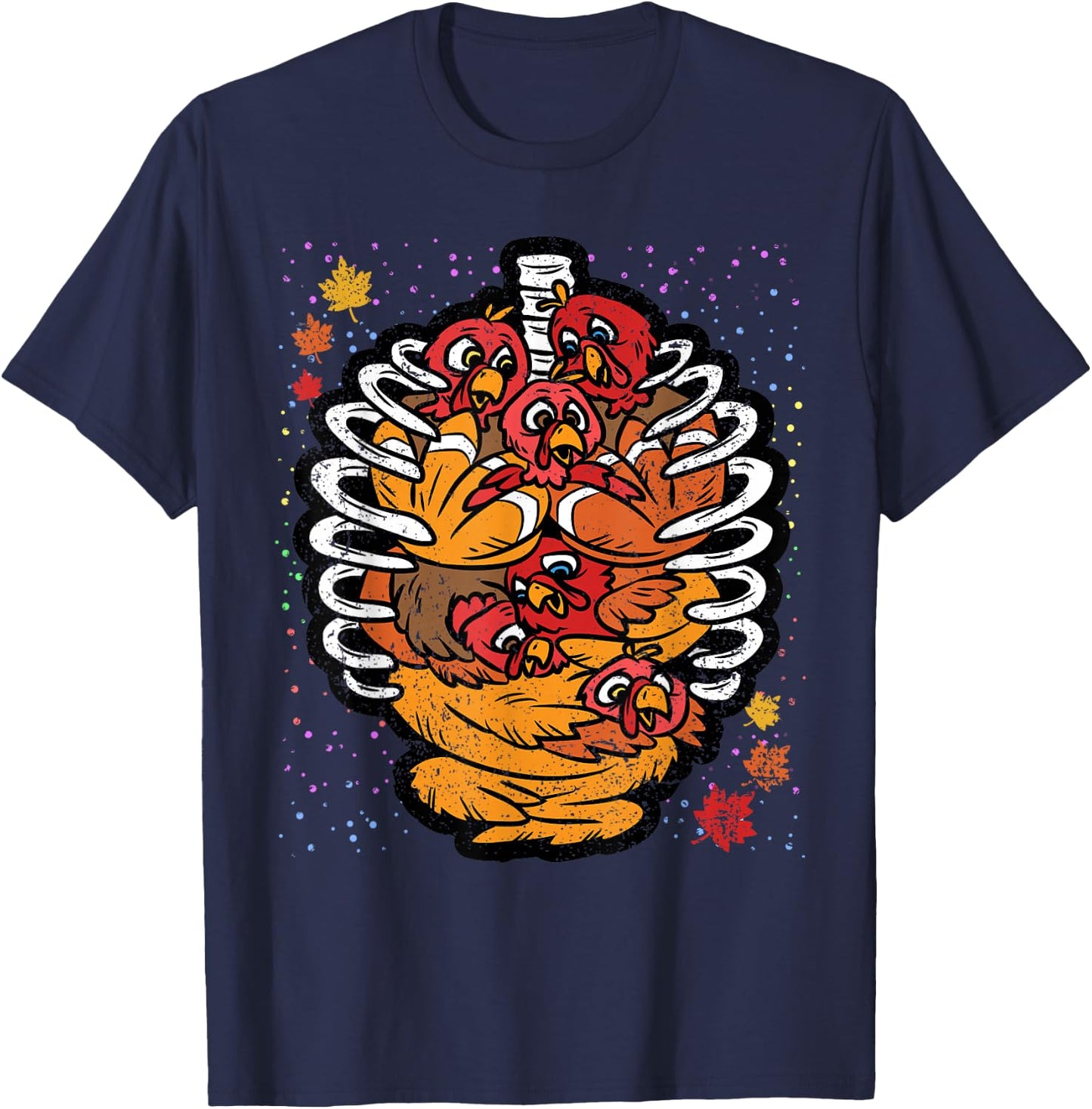 Turkey Rib Cage Thanksgiving Day Funny Skeleton Fall Autumn T-Shirt - T-Shirt | Navy