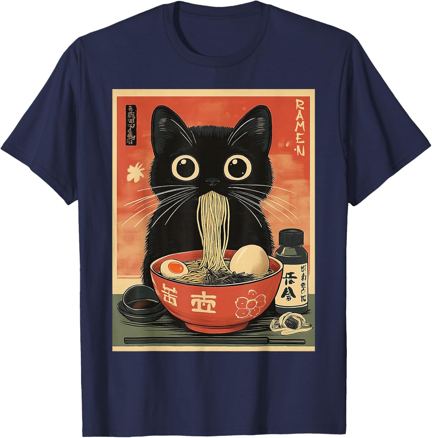 Kawaii Noodle Soup Anime Japanese Ramen Cat Girl T-Shirt - T-Shirt | Navy
