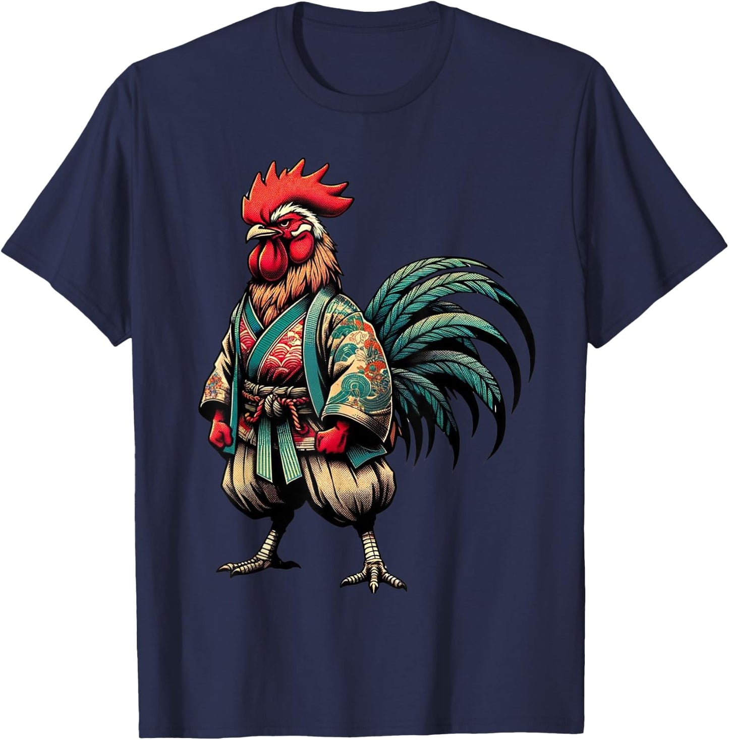 Cockfighting Papyrus Scroll Japanese Art Fighter Rooster T-Shirt - T-Shirt | Navy
