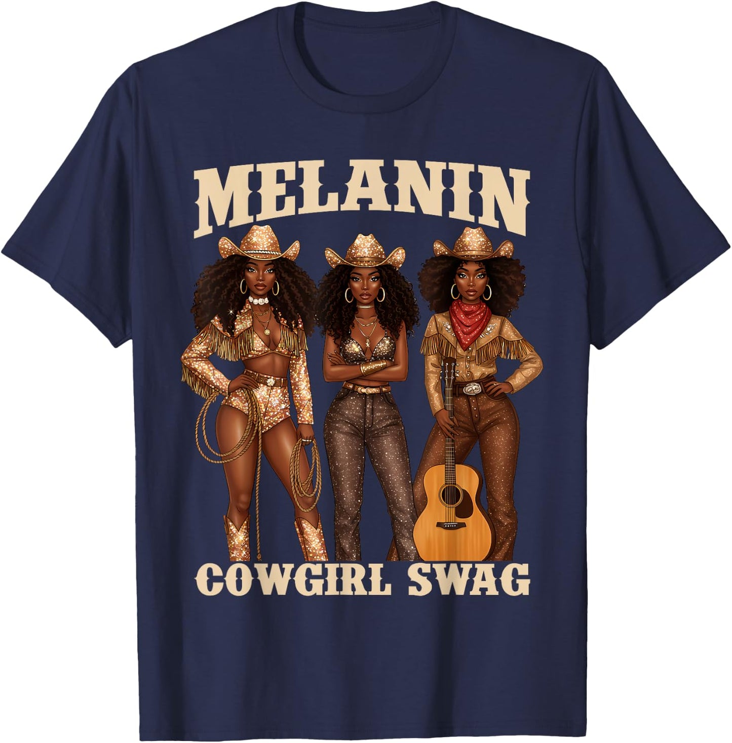 Melanin Cowgirl Swag Black History Month Girls Women African T-Shirt - T-Shirt | Navy
