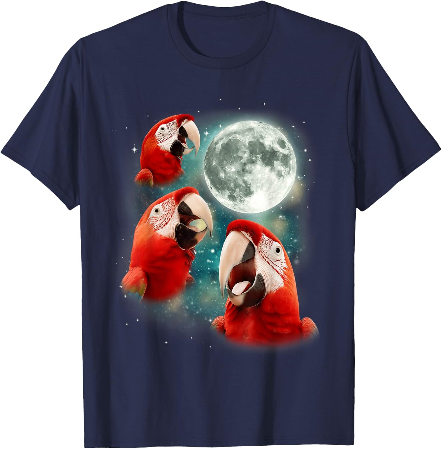 Three Parrot Moon | 3 Parrot Funny Weird Cursed Meme T-Shirt - T-Shirt | Navy