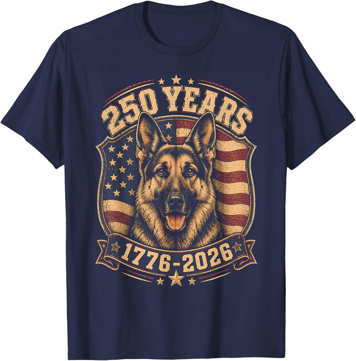 250th Anniversary USA 2026 American Flag German Shepherd T-Shirt - T-Shirt | Navy