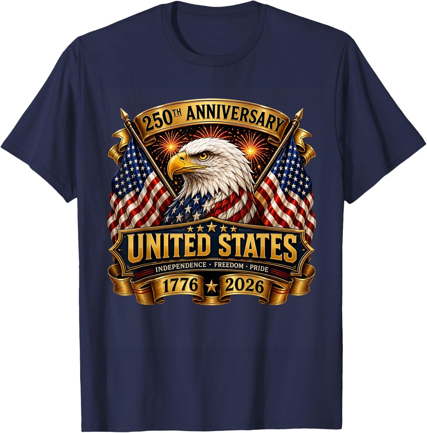 250th Anniversary Eagle 250 Years Freedom USA 4th of July T-Shirt - T-Shirt | Navy