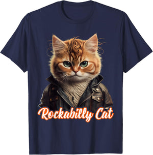 Rockabilly Cat Rock n Roll Music Retro Cat 50s 60s , black T-Shirt - T-Shirt | Navy