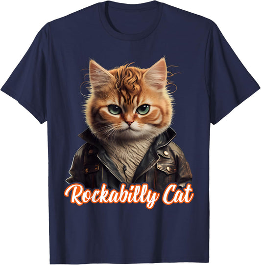 Rockabilly Cat Rock n Roll Music Retro Cat 50s 60s , black T-Shirt - T-Shirt | Navy