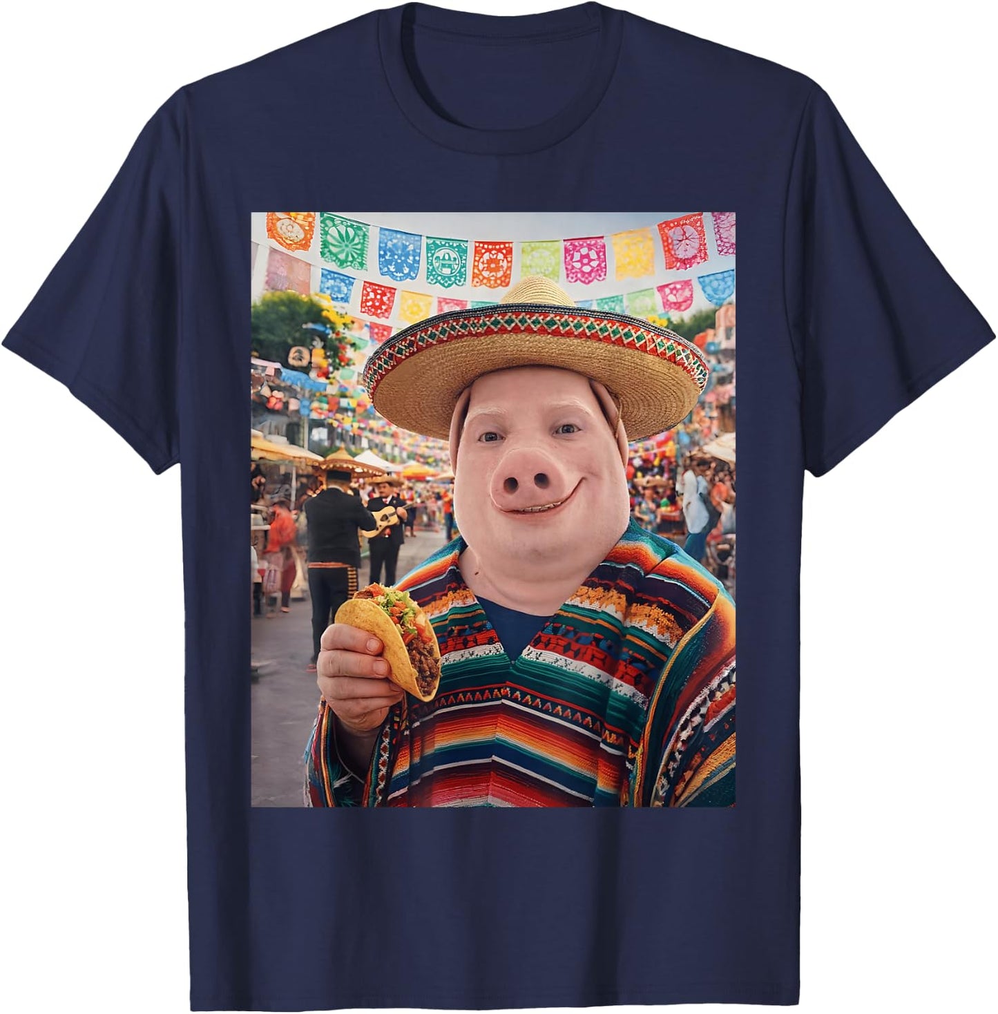 John Pork Funny Pig Man Mexican Fiesta Cinco de Mayo Taco T-Shirt - T-Shirt | Navy