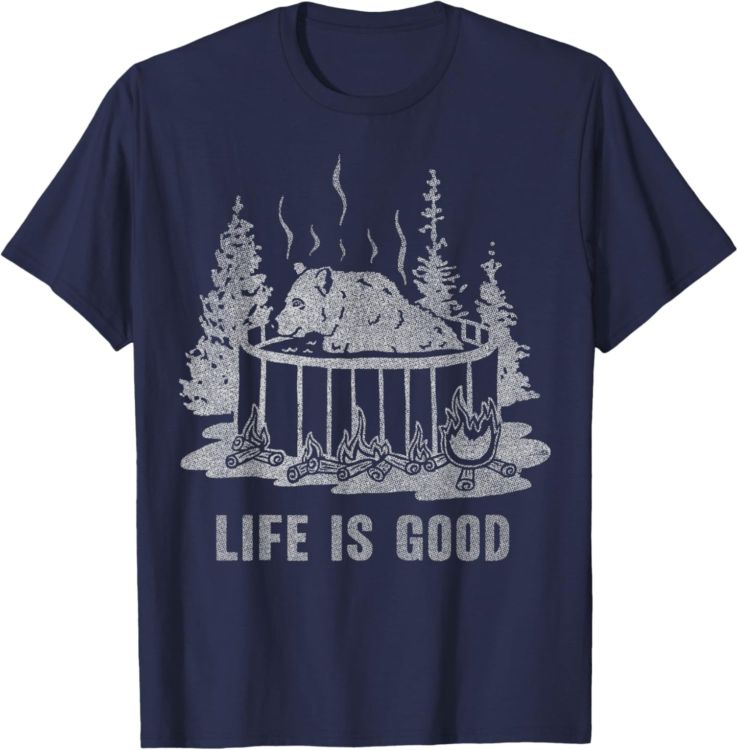 Life Is Good Hot Tub Bear Woods Explore Vintage T-Shirt - T-Shirt | Navy