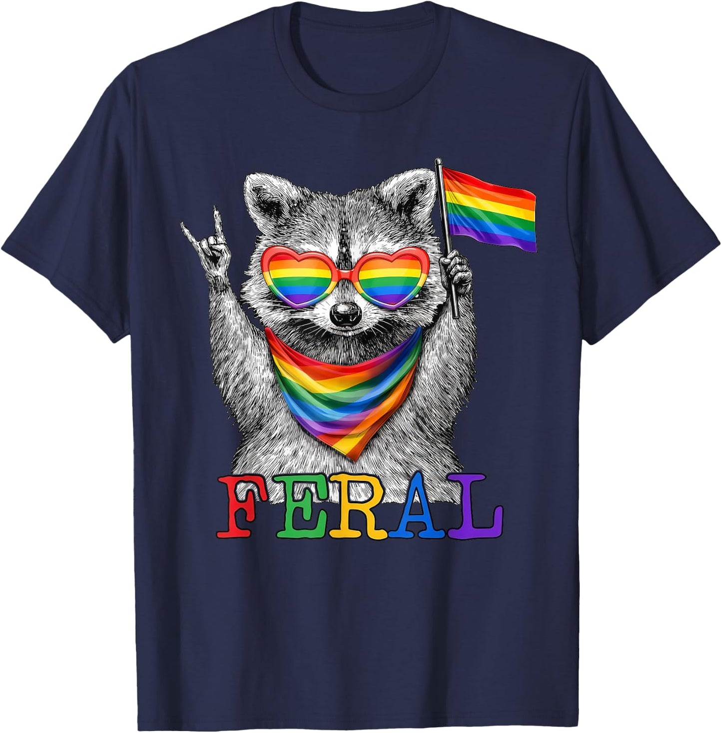 Feral Funny Raccoon Pride Month LGBT Support T-Shirt - T-Shirt | Navy