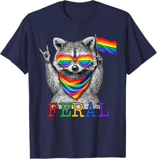 Feral Funny Raccoon Pride Month LGBT Support T-Shirt - T-Shirt | Navy