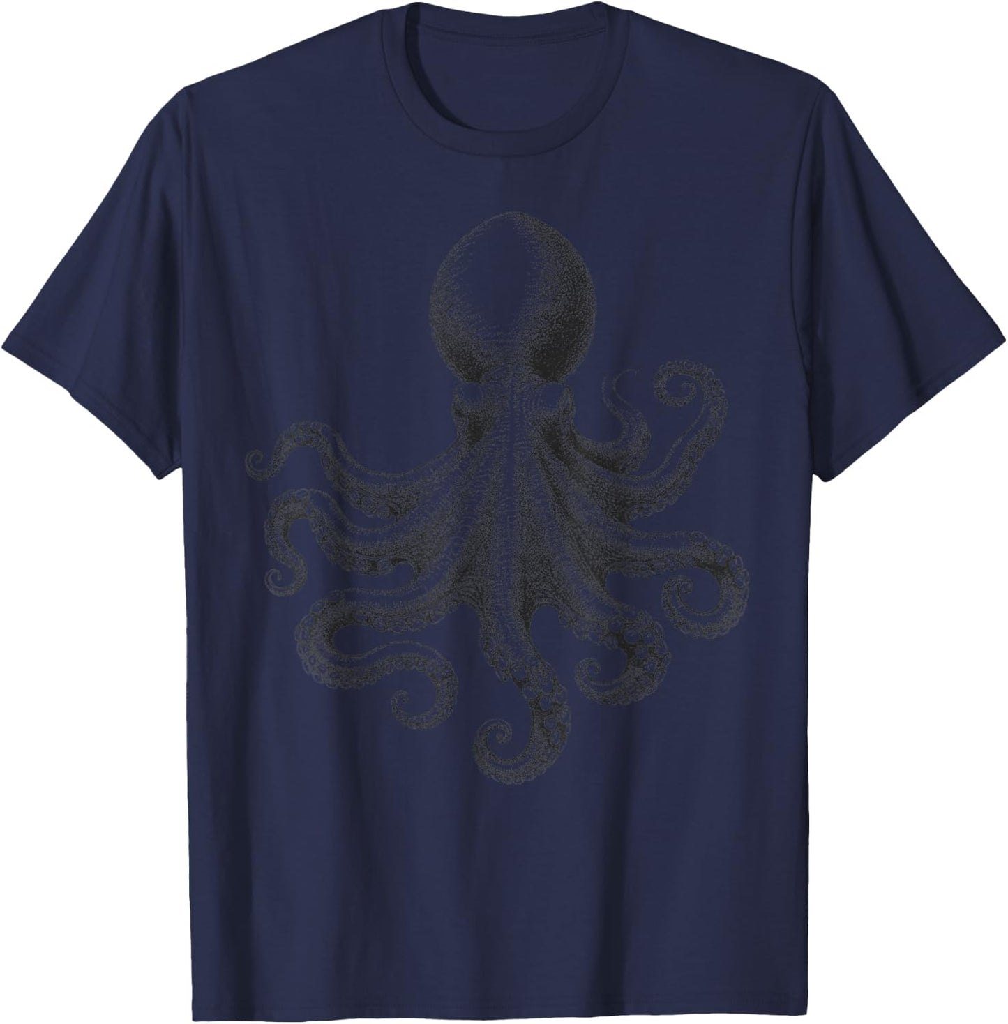Vintage Octopus Illustration Marine Life Intricate Realistic T-Shirt - T-Shirt | Navy