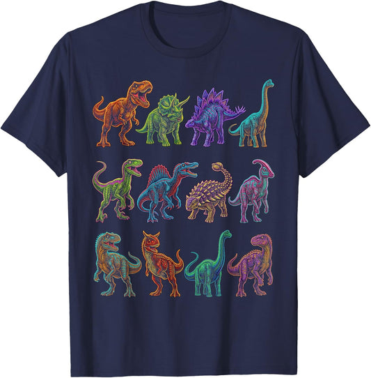 Dinosaur Species Chart Paleontology Prehistoric Animals T-Shirt - T-Shirt | Navy