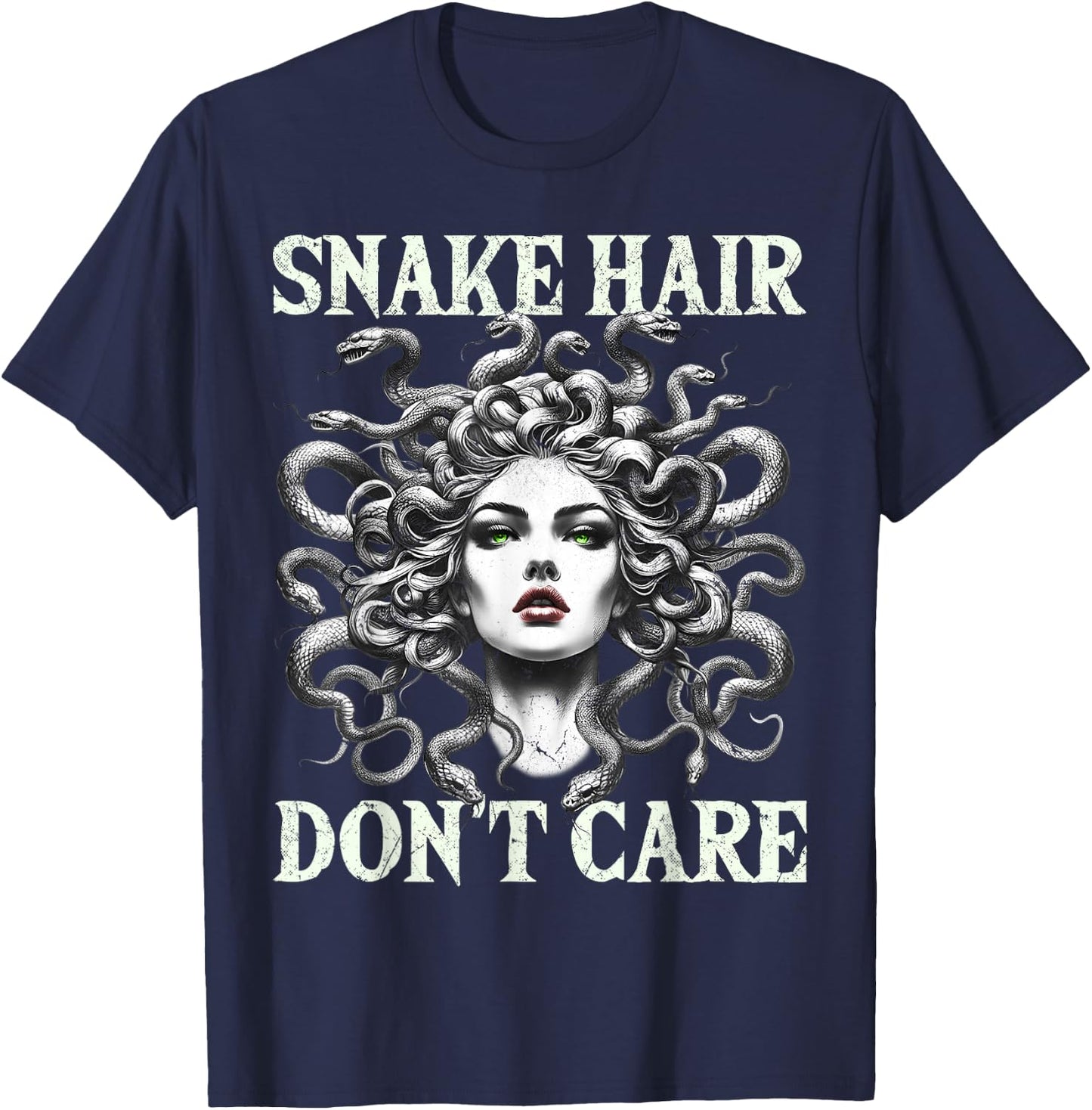 Medusa Graphic Greek Mythology Design Snake Hair T-Shirt - T-Shirt | Navy