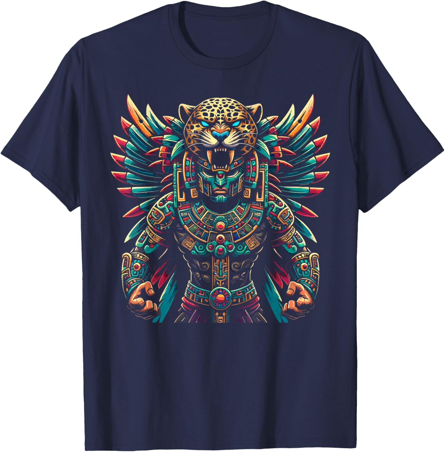 Aztec Jaguar Warrior Aztec Culture Mayan Indigenous T-Shirt - T-Shirt | Navy