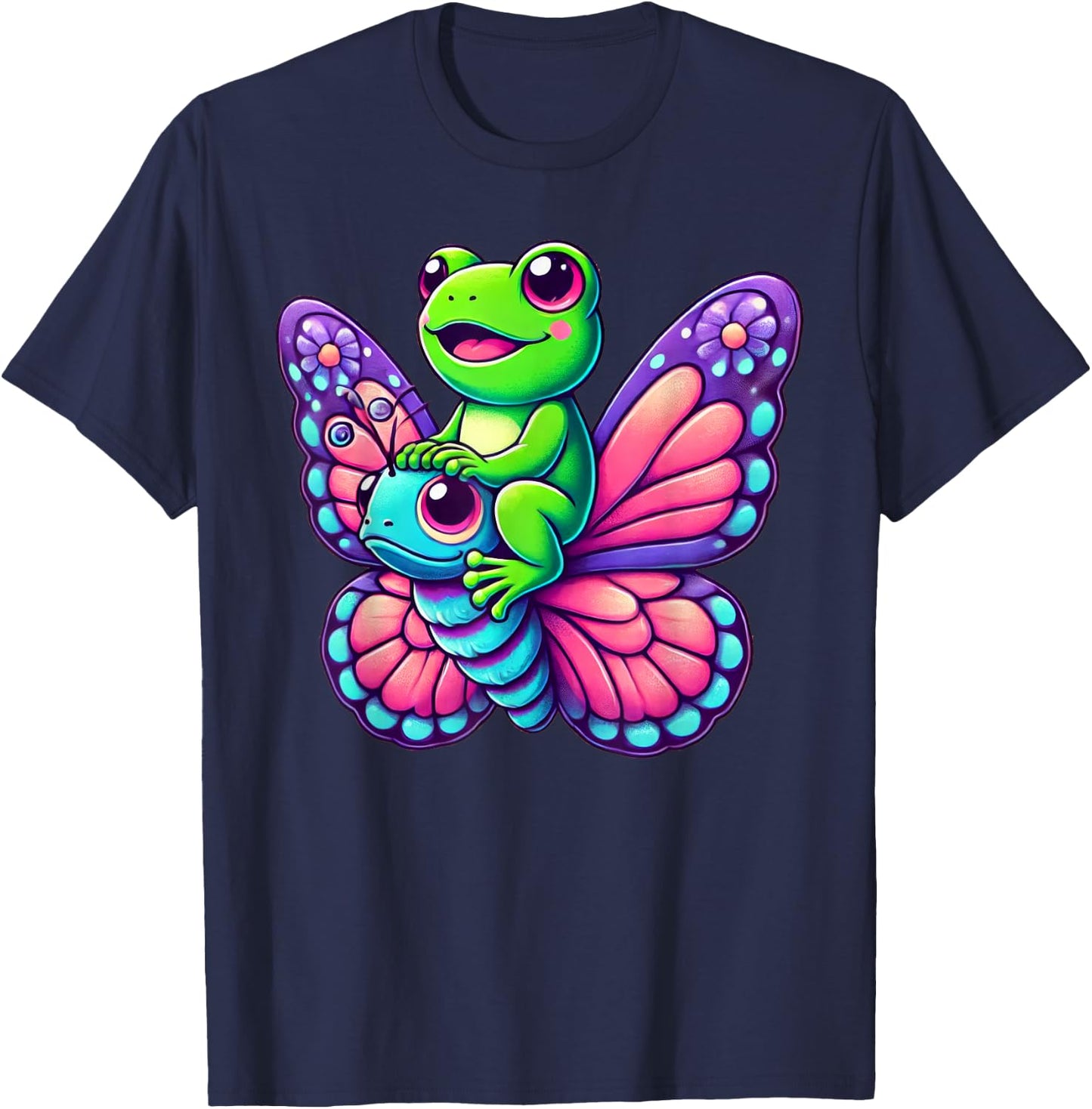 Cute Kawaii Frog Butterfly T-Shirt - T-Shirt | Navy