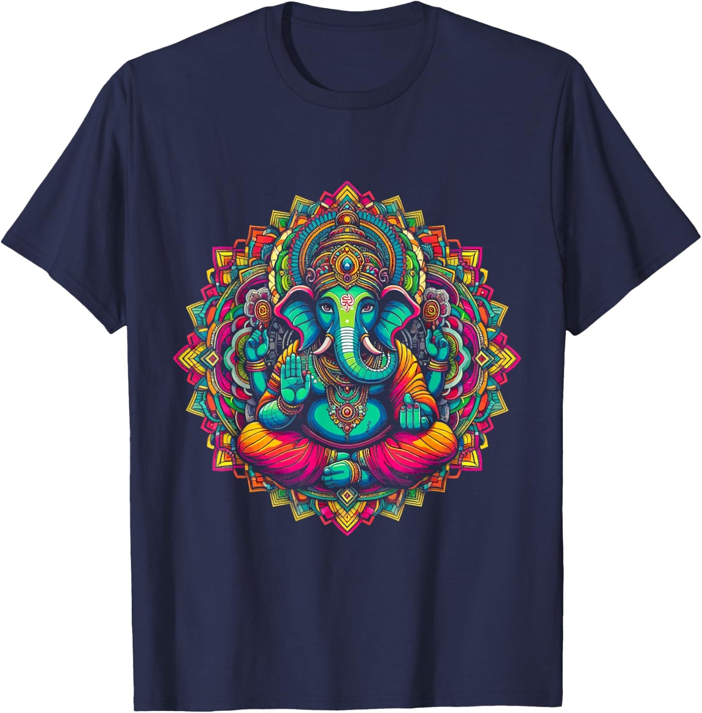 Ganesh Symbol Yoga Hindu Elephant God Ganesh Puja , Black, S T-Shirt - T-Shirt | Navy