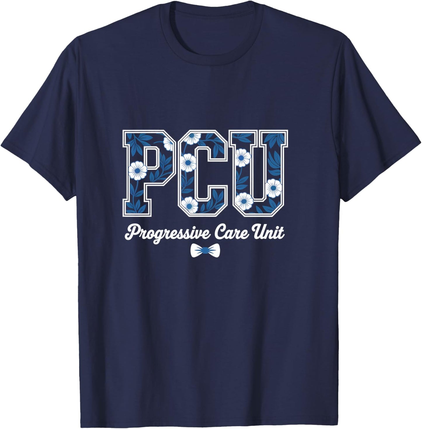 Retro Floral PCU Progressive Care Unit Nurse Nursing Women T-Shirt - T-Shirt | Navy