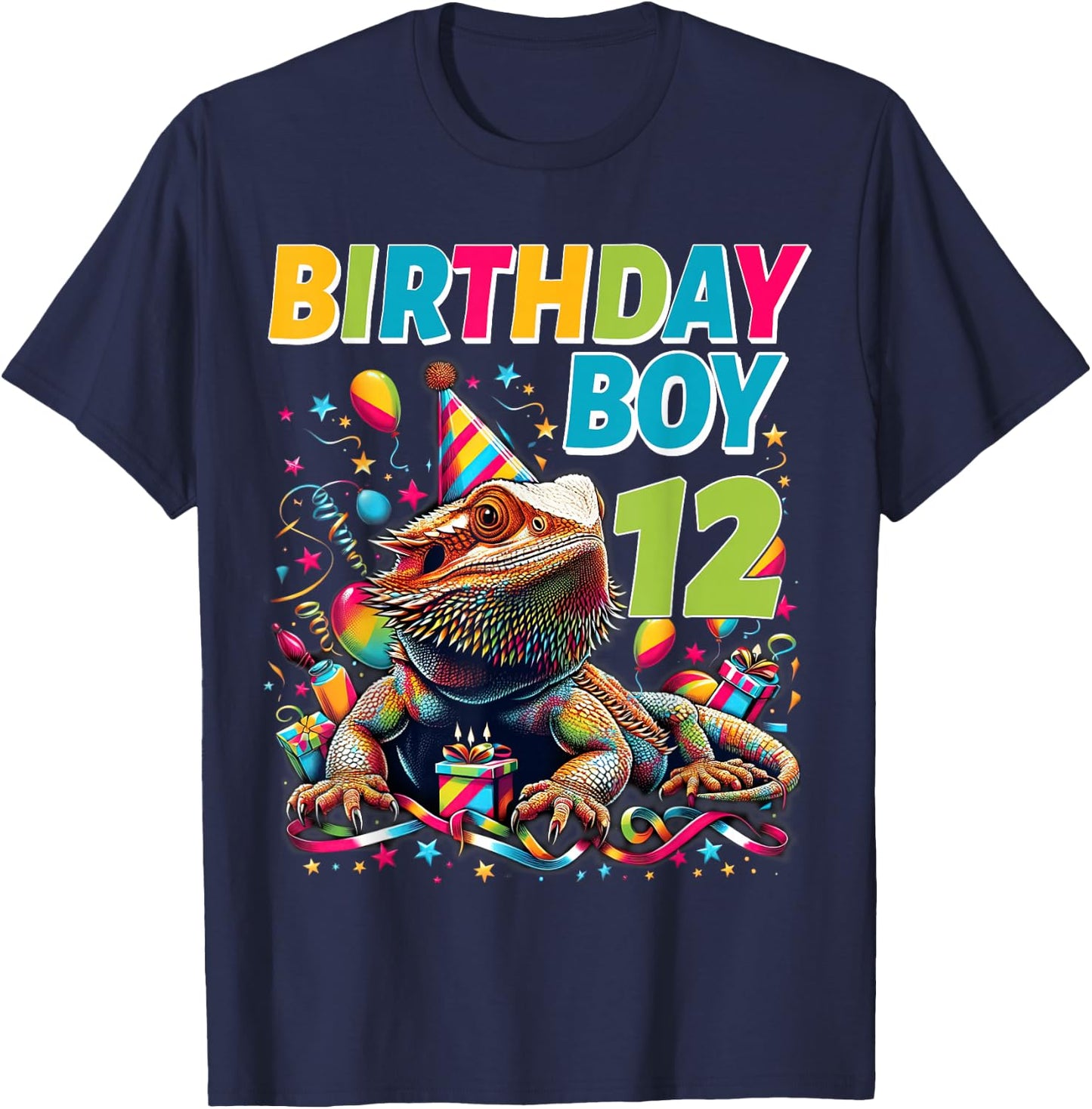 Bearded Dragon Lizard Kids 12th Birthday - 12 Year Old Boy T-Shirt - T-Shirt | Navy