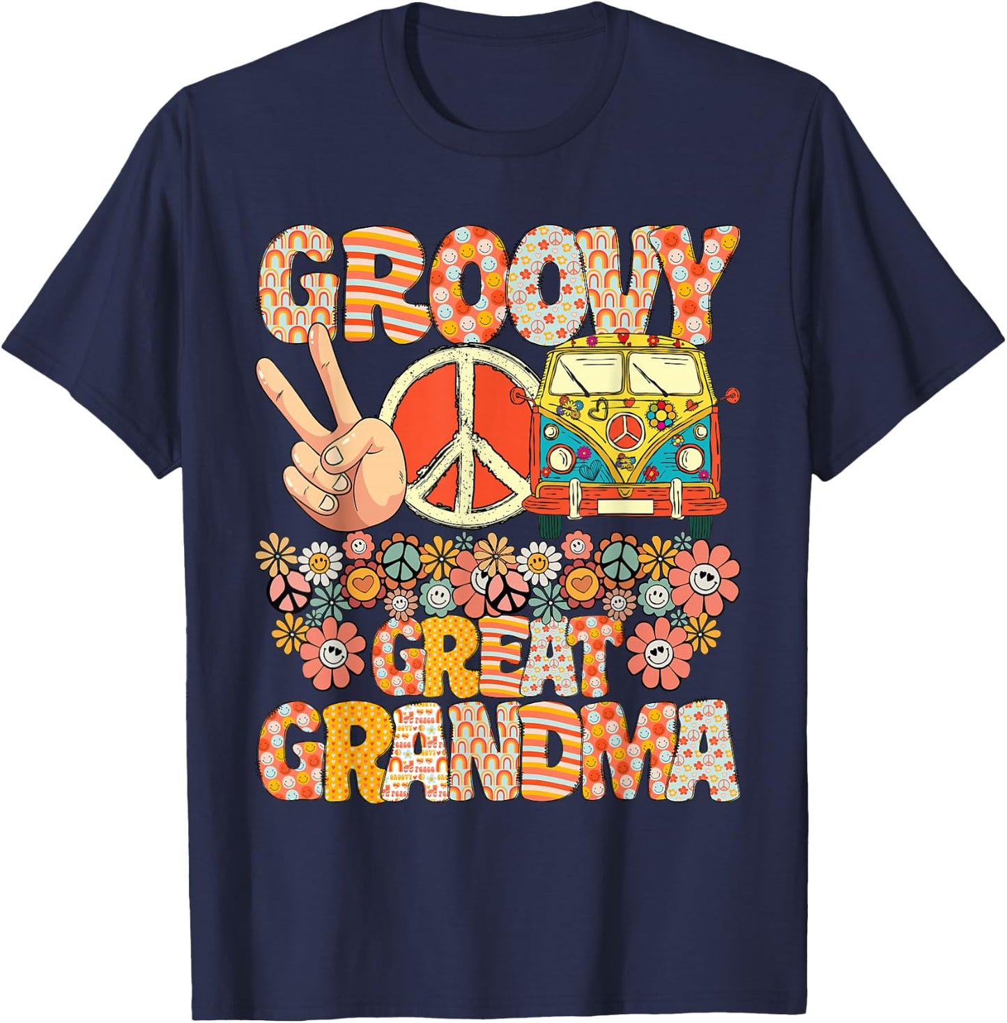 Groovy Great Grandma Retro Matching Family Baby Shower T-Shirt - T-Shirt | Navy