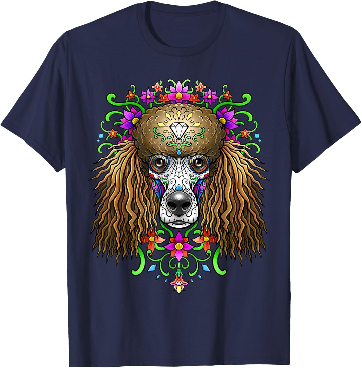 Poodle Day of the Dead Dia De Los Muertos Dog Sugar Skull T-Shirt - T-Shirt | Navy