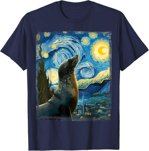 Van Gogh Style Starry Night Seal T-Shirt - T-Shirt | Navy