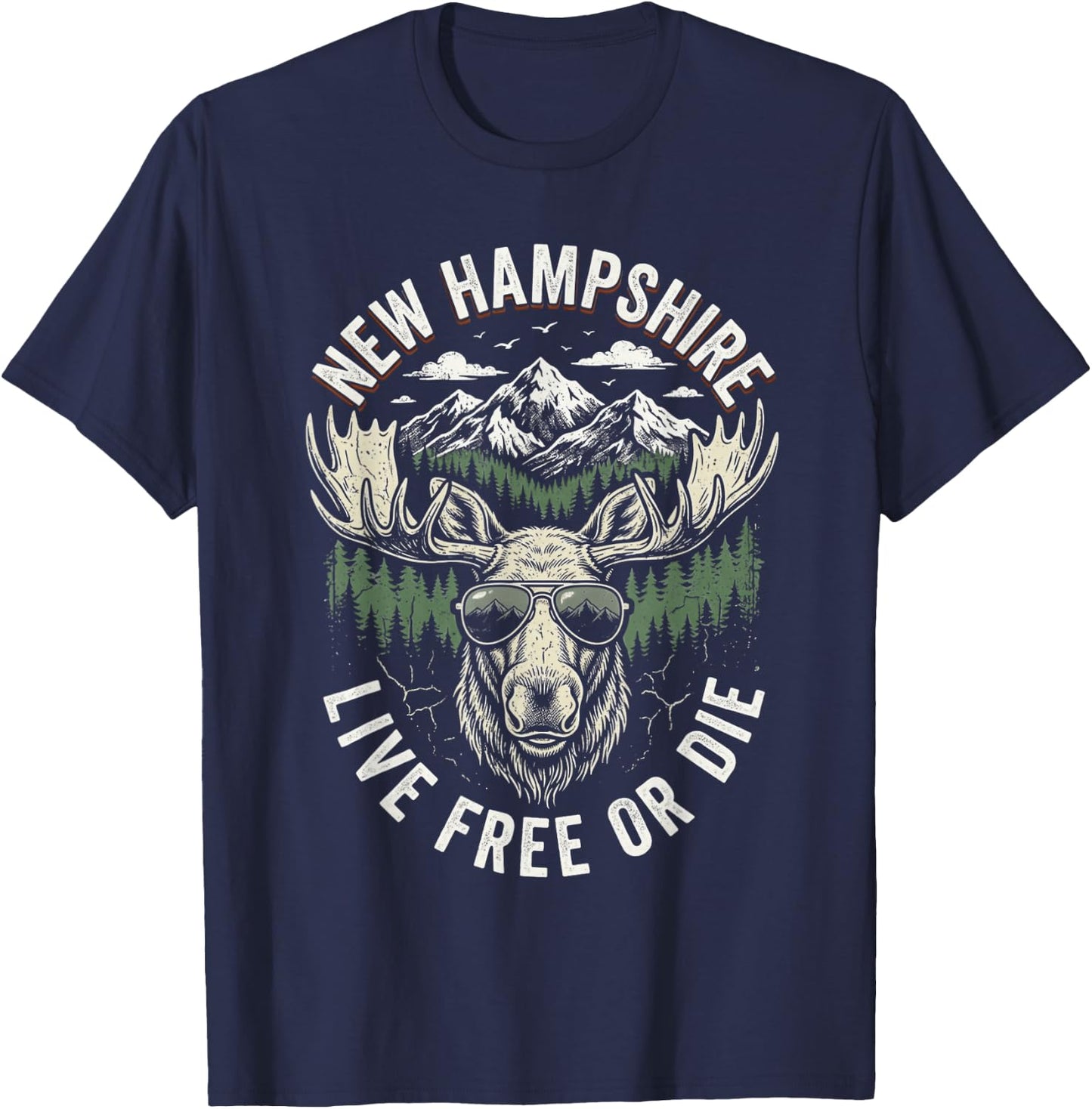 New Hampshire Live Free Or Die Moose Vintage Souvenir T-Shirt - T-Shirt | Navy