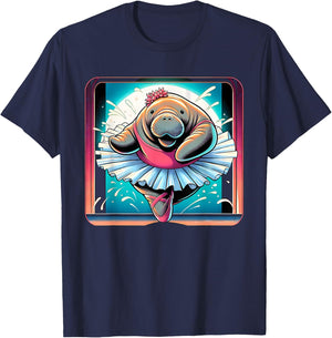 Ballerina Manatee Dancing T-Shirt - T-Shirt | Navy
