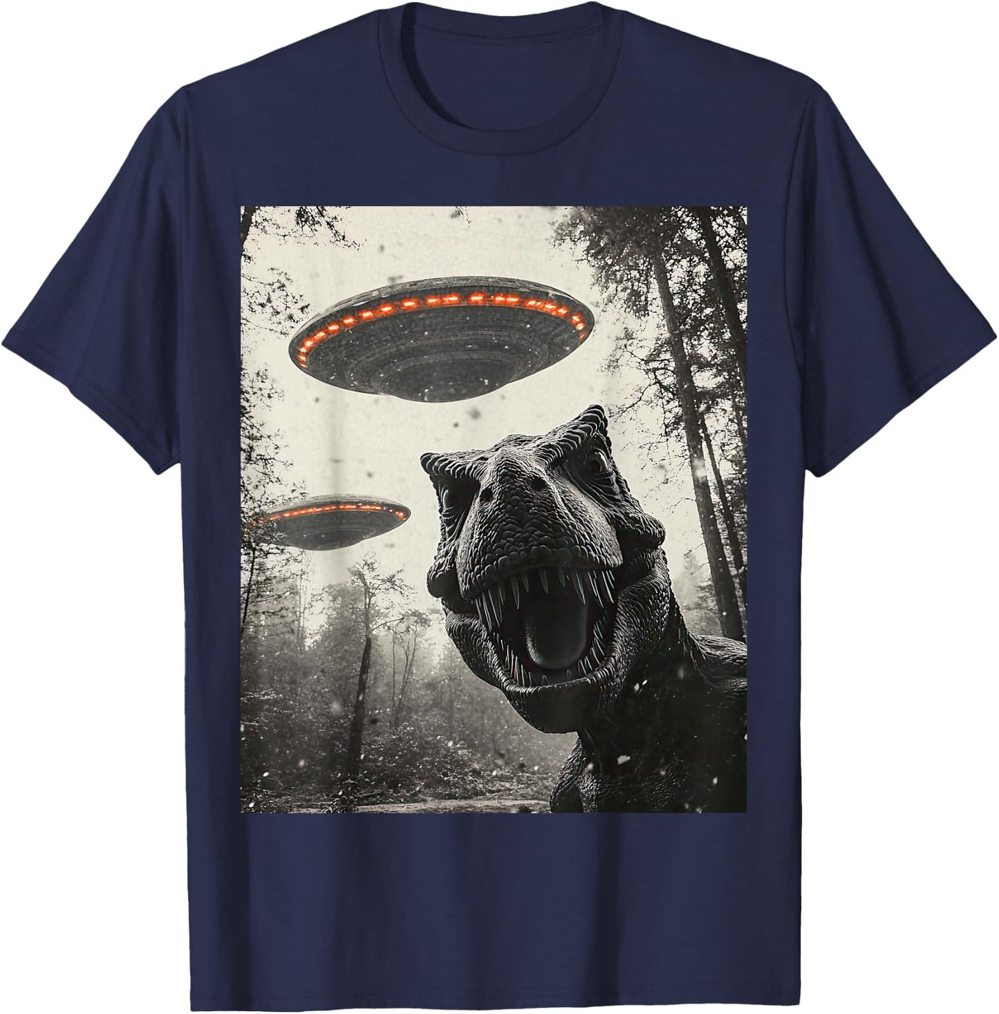 T Rex Dinosaur Selfie Alien UFO Men Women Boys Girls Kids T-Shirt - T-Shirt | Navy