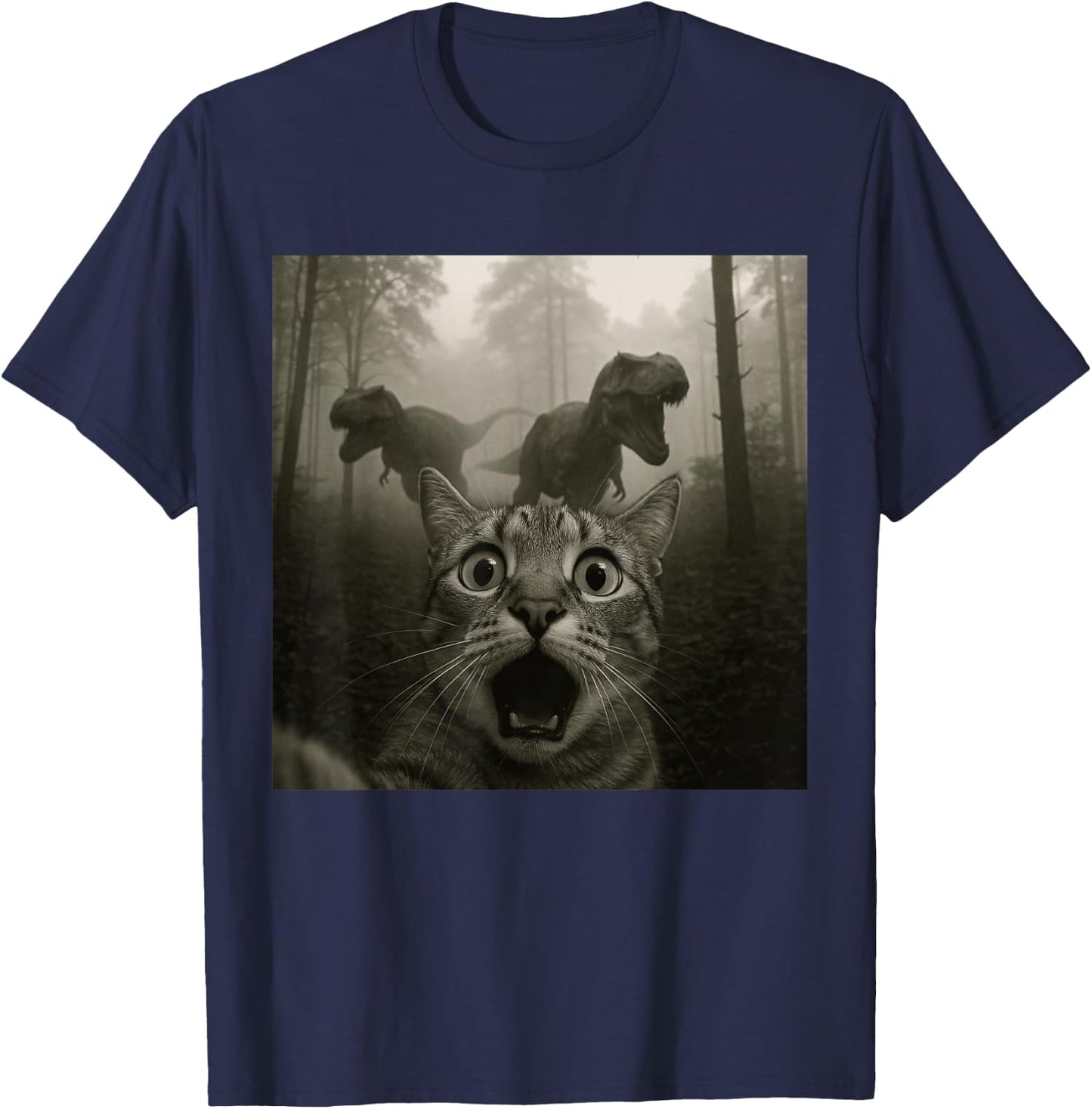 Cat Selfie with Rex Dinosaur Funny Cat Kids Men Women T-Shirt - T-Shirt | Navy