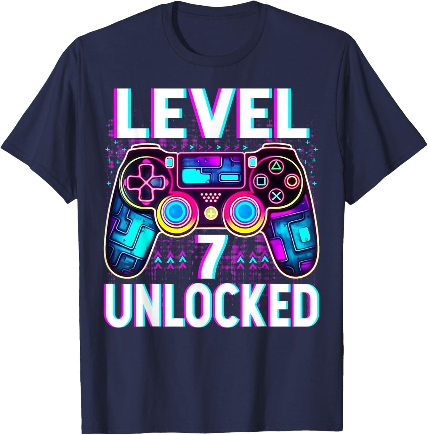 Level 7 Unlocked Shirt Funny Video Gamer Geek 7th Birthday T-Shirt - T-Shirt | Navy