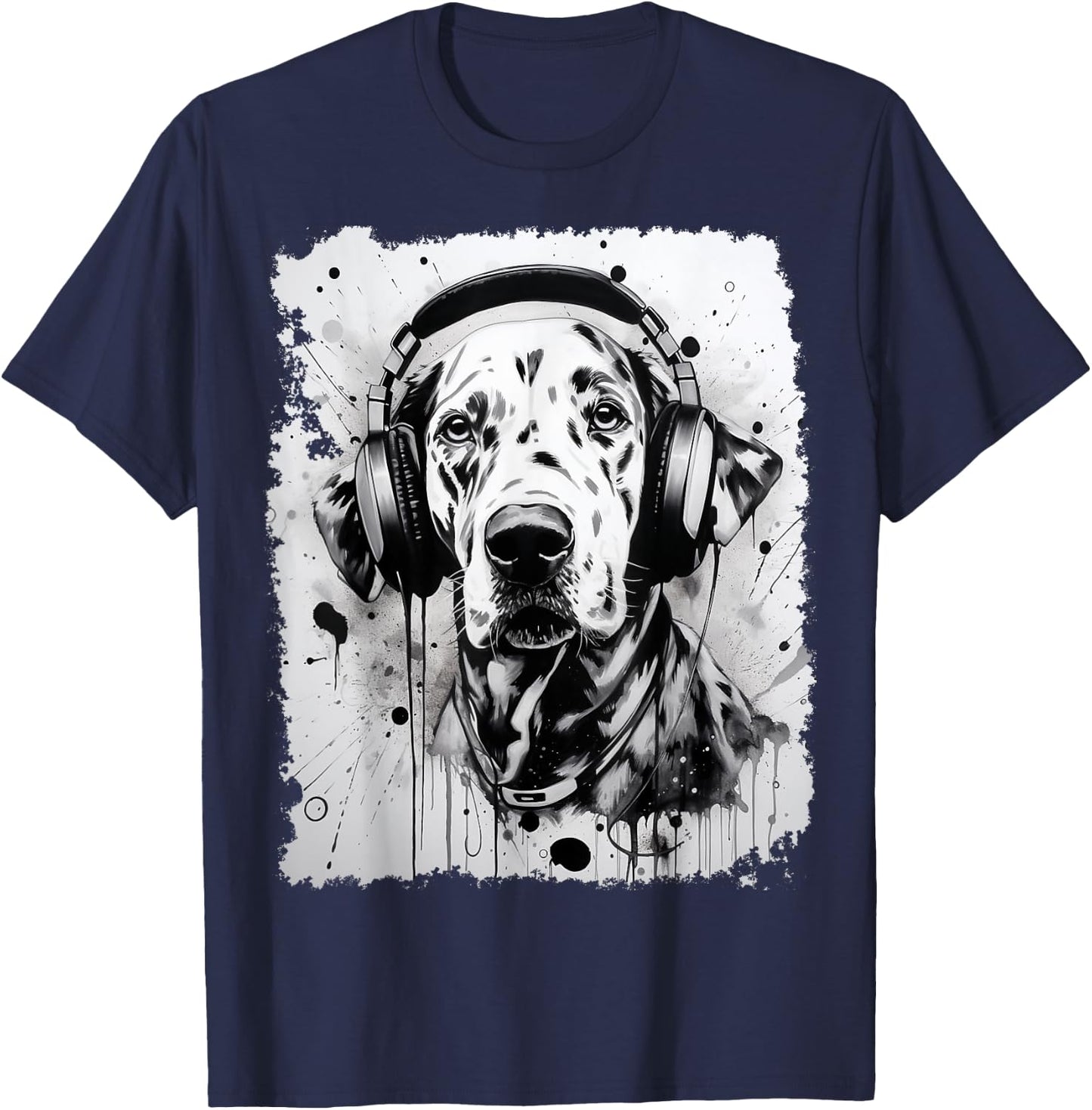 Pop Art Dog Dalmatian Music T-Shirt - T-Shirt | Navy