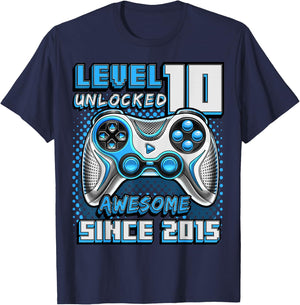 10th Birthday Boy Level 10 Gamer 10 Year Video Game Party T-Shirt - T-Shirt | Navy