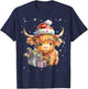 Cute Highland Cow Christmas Lights Merry Xmas Cows Farmer PJ T-Shirt - T-Shirt | Navy