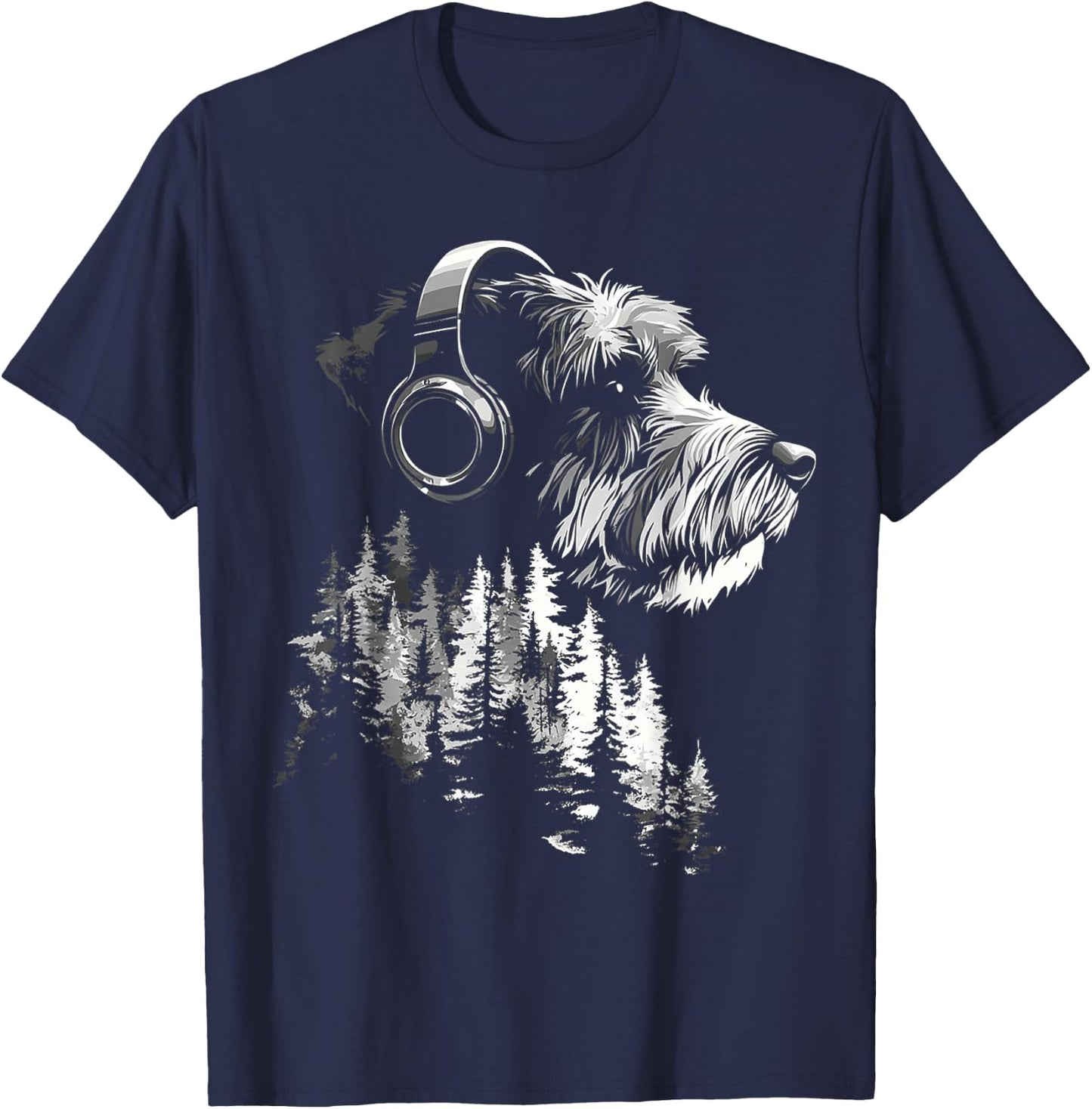 Schnauzer Dog Graphic Pet Artwork Music Headphone Schnauzer T-Shirt - T-Shirt | Navy