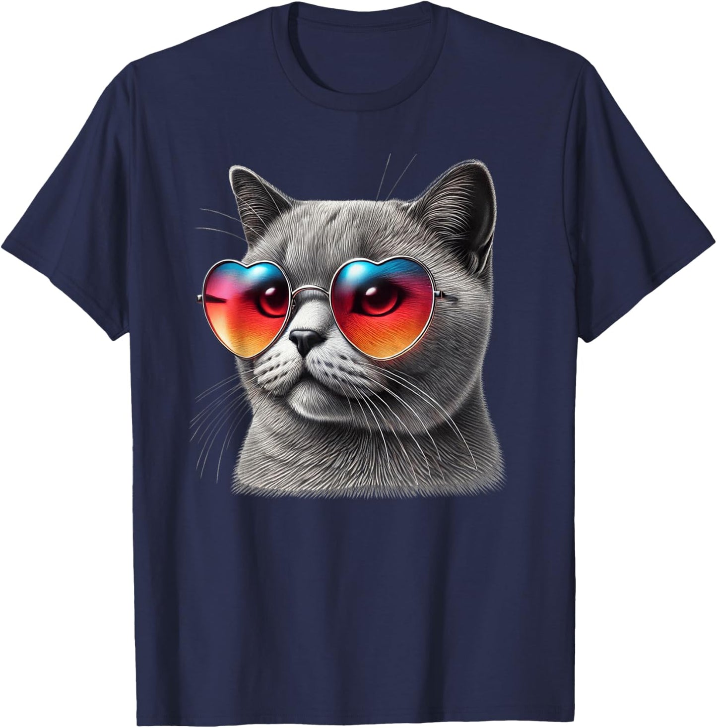 Cute Valentines Day Cat Heart Sunglasses Women Girls T-Shirt - T-Shirt | Navy