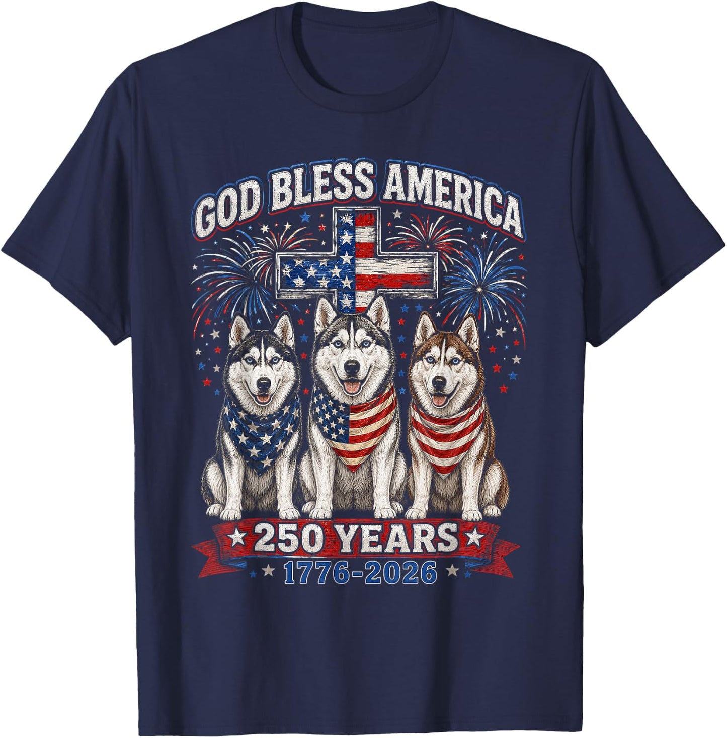 250 Years America Siberian Husky Patriotic USA 4th of July T-Shirt - T-Shirt | Navy