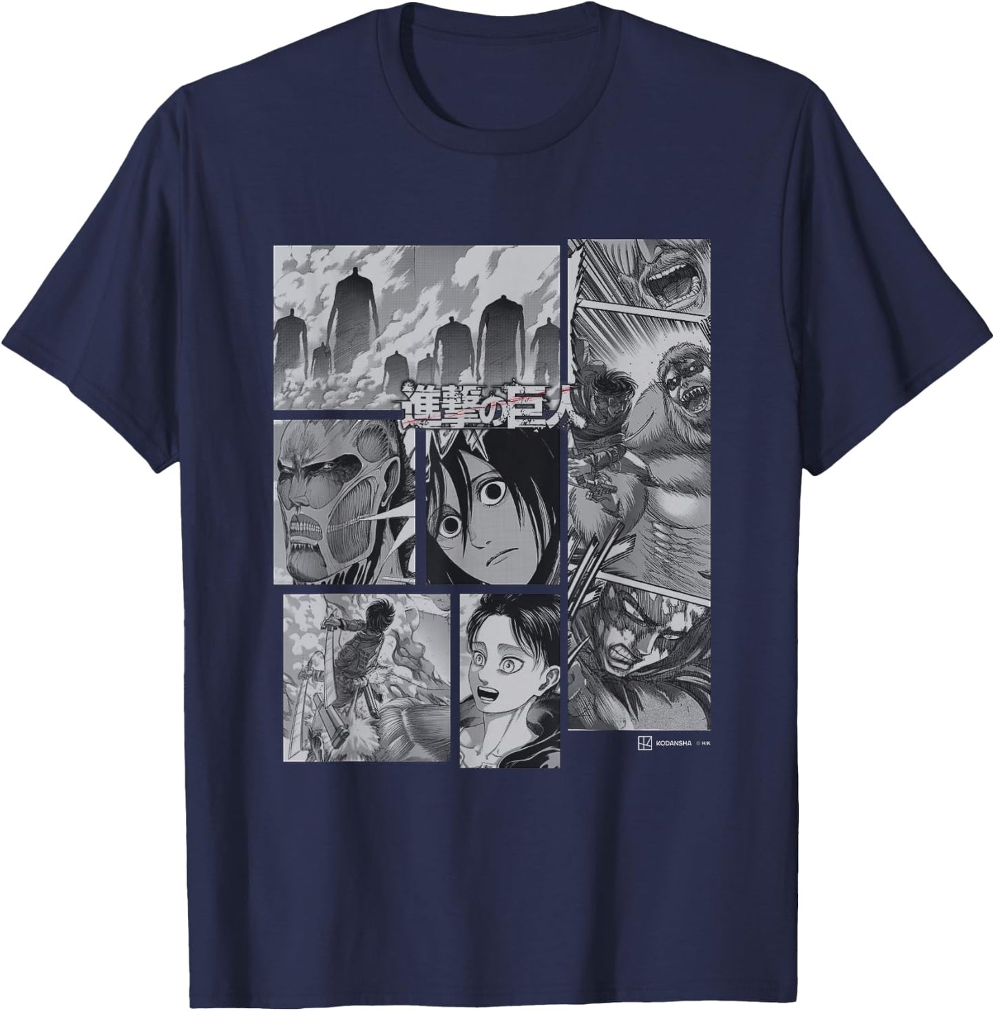 Attack on Titan Eren Vs Titans Split Anime Panels , black T-Shirt - T-Shirt | Navy