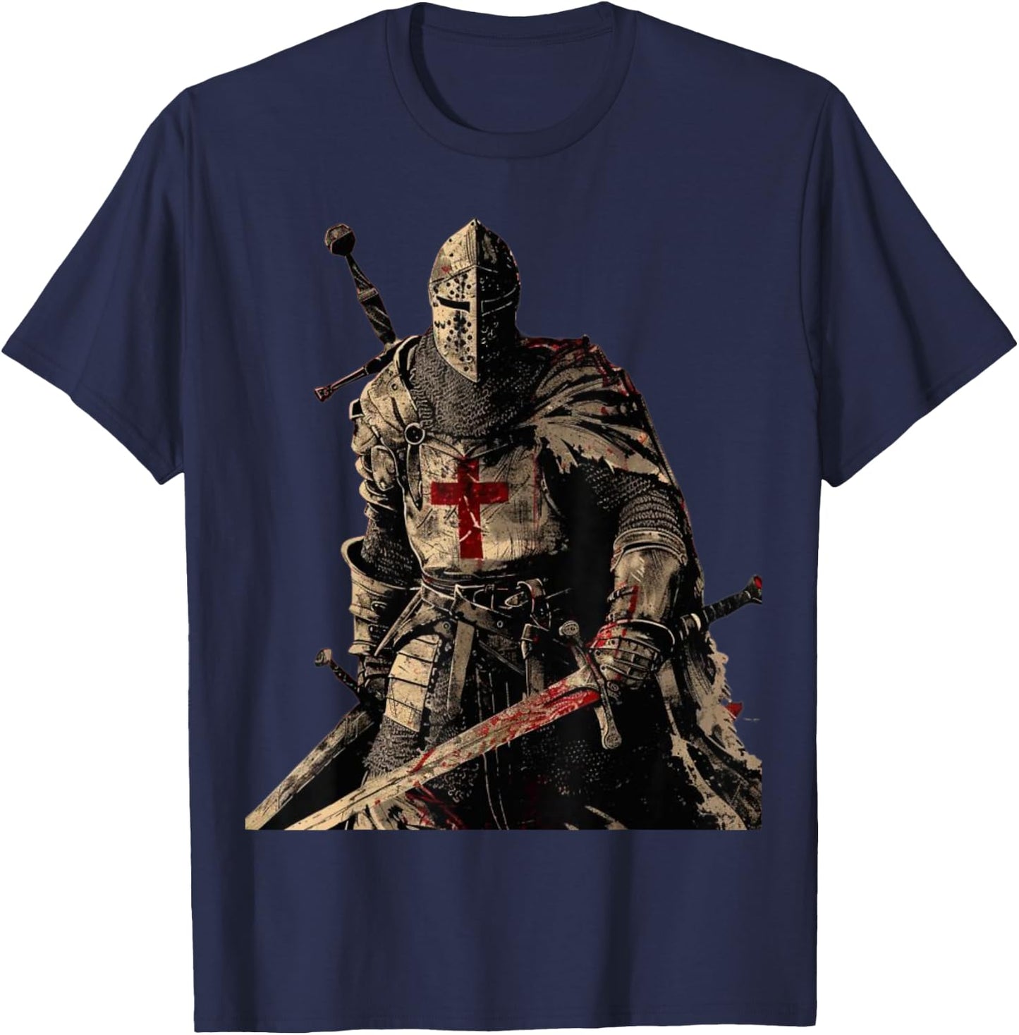Knight Templar Christian Warrior of God Crusader Gift , Black, S T-Shirt - T-Shirt | Navy
