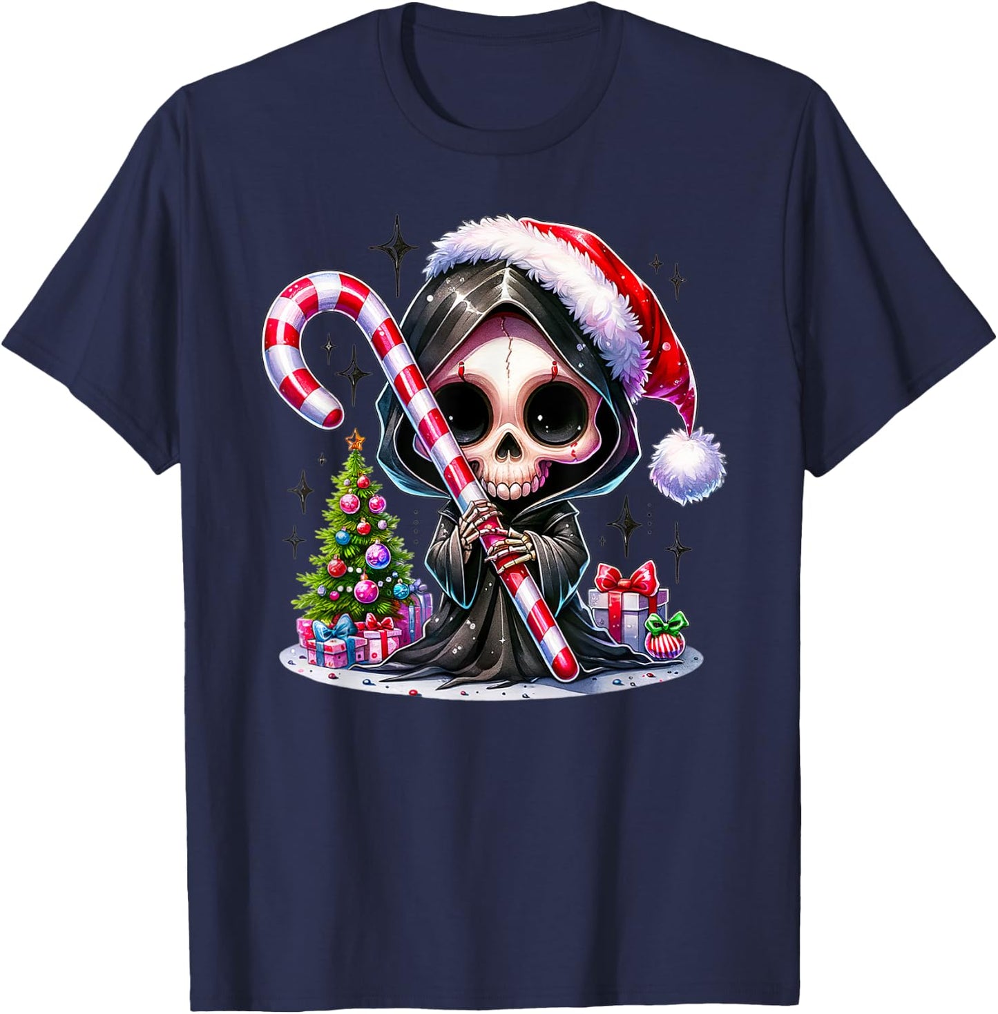 Grim Reaper Skull Gothic Funny Santa Claus X-Mas , Black, S T-Shirt - T-Shirt | Navy