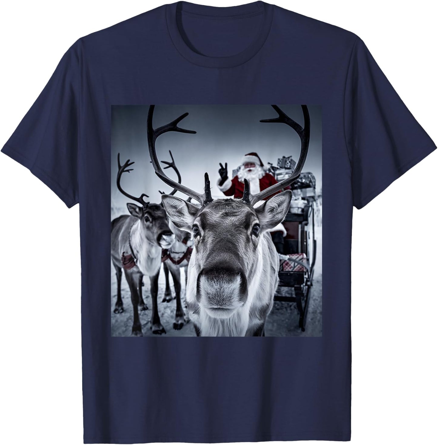 Funny Santa Selfie With Reindeer Cute Christmas Family Kids T-Shirt - T-Shirt | Navy